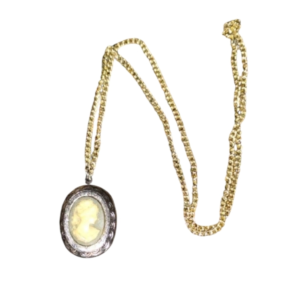 Gold and Silver Cameo Pendant Necklace